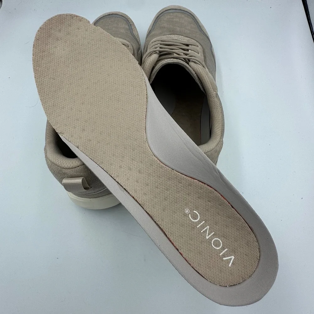 Vionic Presley‎ Walking Sneaker women 11 Taupe Suede slip-on Athleisure Orthotic
